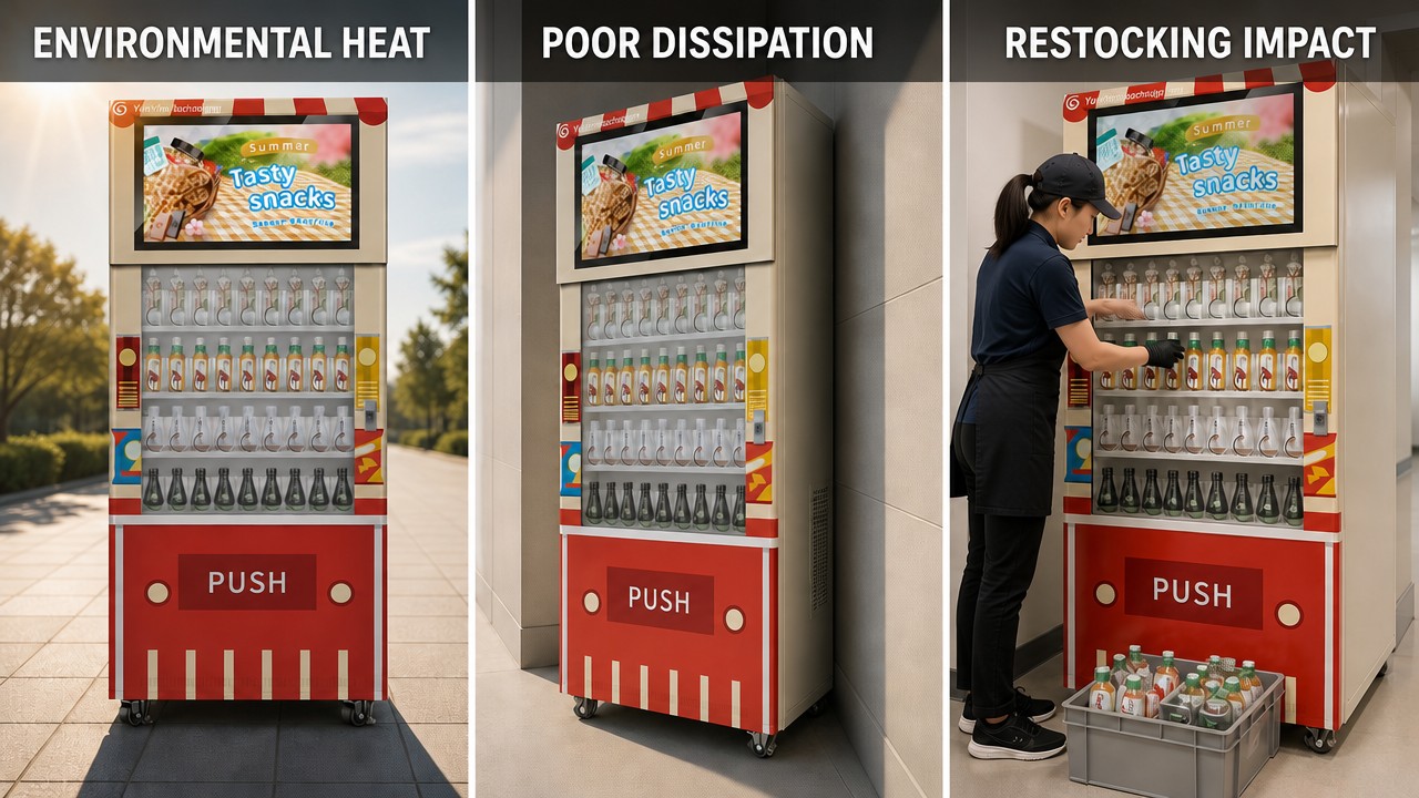 Which factors can affect the internal temperature of an automatic vending machine