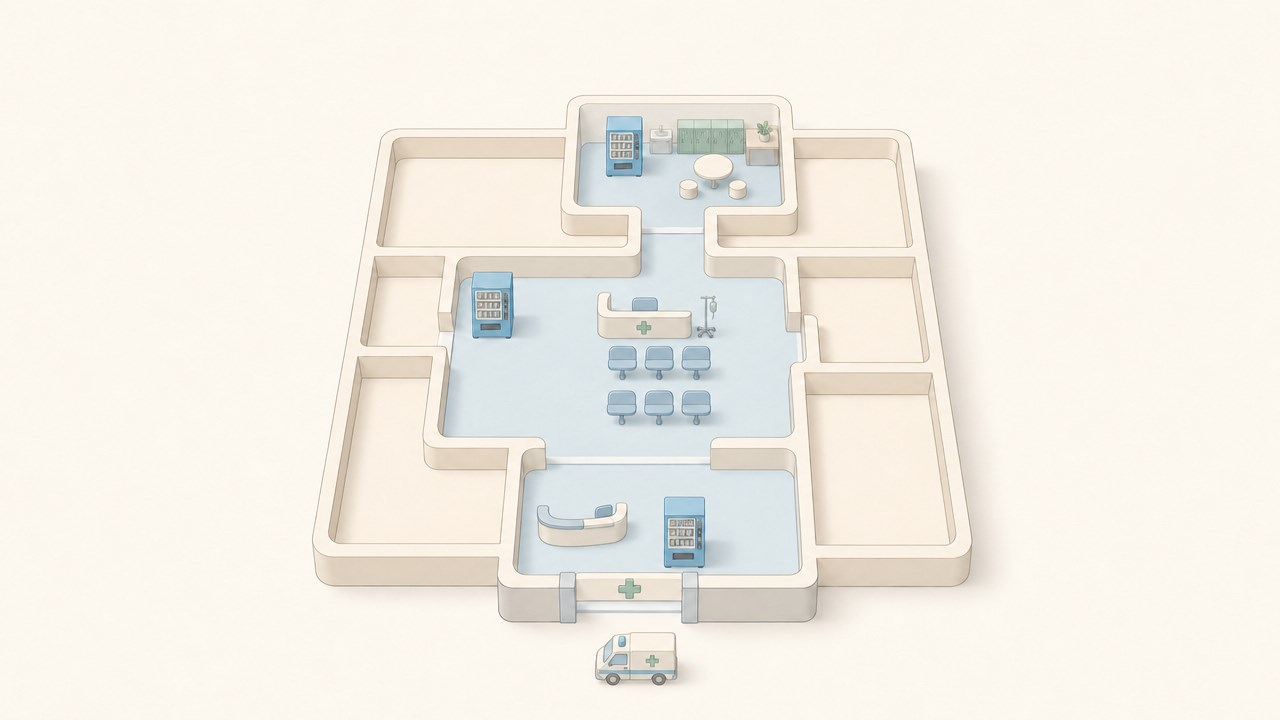 Where are hospital vending machines suitable to be installed